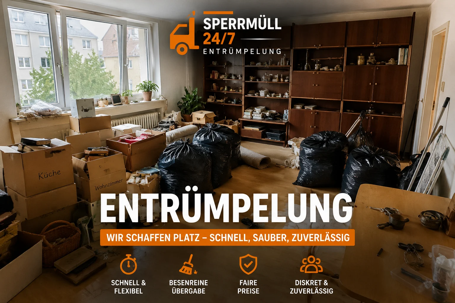 Entrümpelung Eschweiler, Stolberg, Aachen, Heinsberg Entrümpelung in Wohnung mit Kartons und Säcken